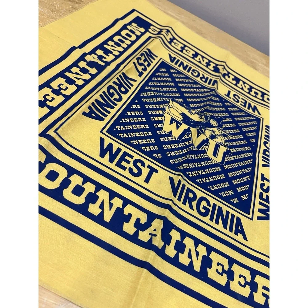 Vtg WVU Mountaineers Bandana Scarf West Virginia‎ Blue Gold Spell Out 22x21